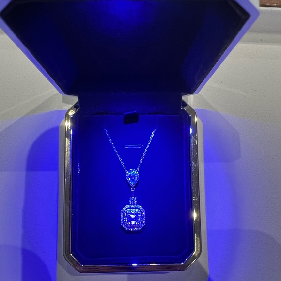 New Moissanite Asscher Cut Necklace 1.2CT, 18K White Gold Plated Sterling Silver - Picture 11 of 17